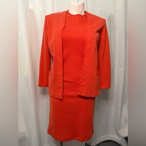 Vintage 1960s Jantzen‎ Mod Knit Dress & Cardigan Set Orange Size 10 USA